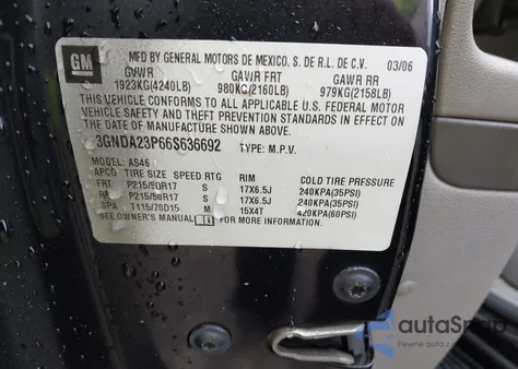 2006 Chevrolet Hhr Lt z USA, uszkodzony, nr VIN 3GNDA23P66S636692